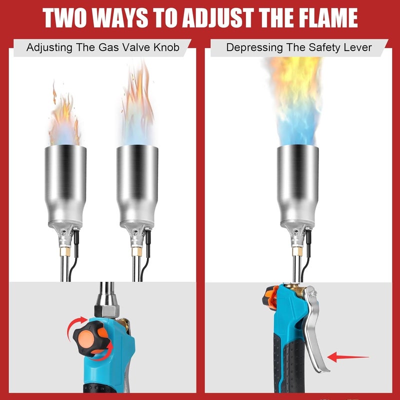 ARTFLAMM Portable Propane Torch Weed Burner Kit with Storage Bag, High Output BTUs & 10 FT Hose, Self Igniter Weed Flame Torch for Campfires,Roofing,Melting Snow and Ice,Road Marking - Image 4